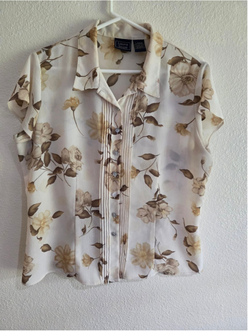 Laura Scott Women’s L Floral Button-Front Short Sleeve Blouse